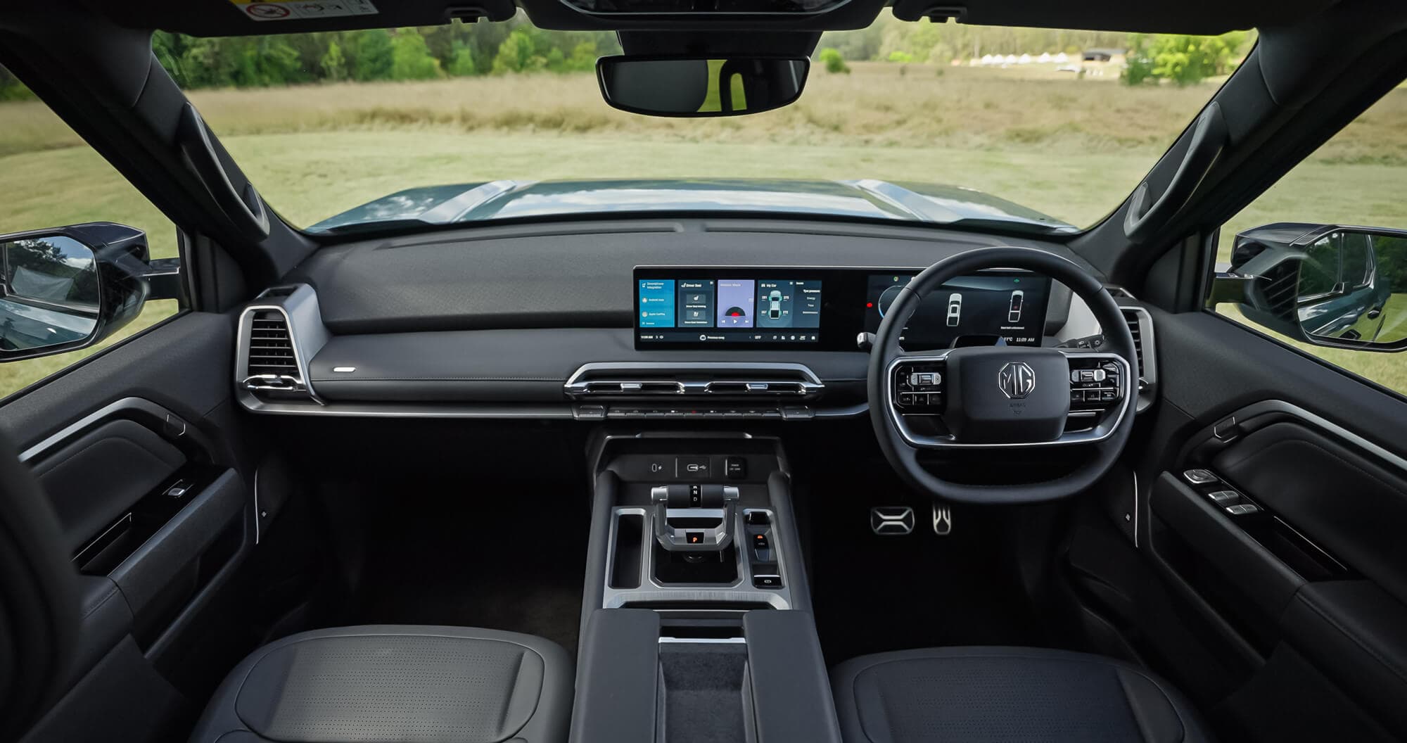 Interior of the MG U9 EV with dual dashboard displays