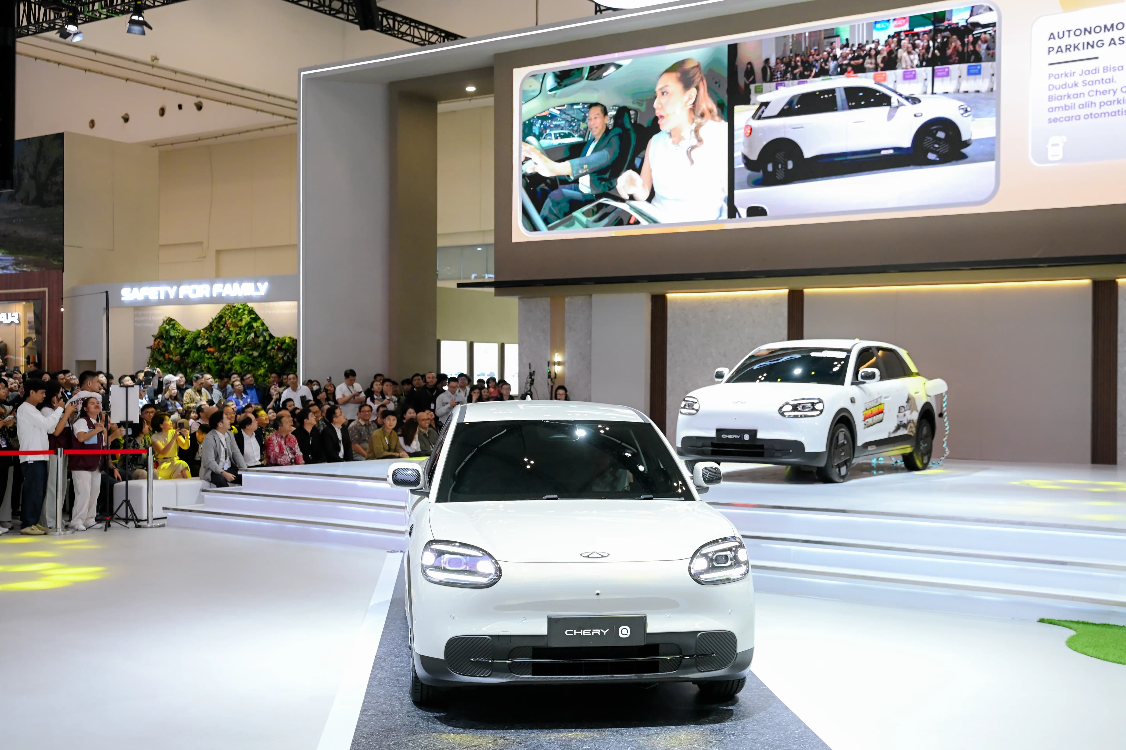 Chery Q electric hatchback on display at its Indonesian launch